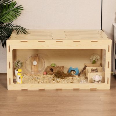 Modern Large Cute Hamster Cage, Small Animal Enclosure, Natural Wood