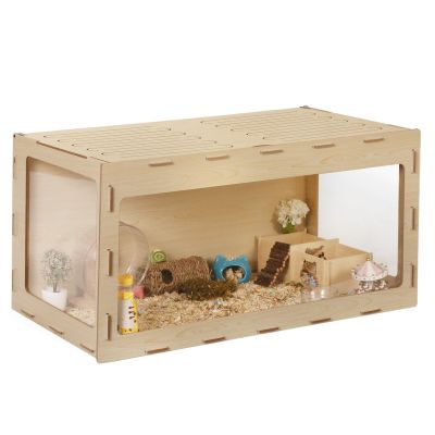 Modern Large Cute Hamster Cage, Small Animal Enclosure, Natural Wood