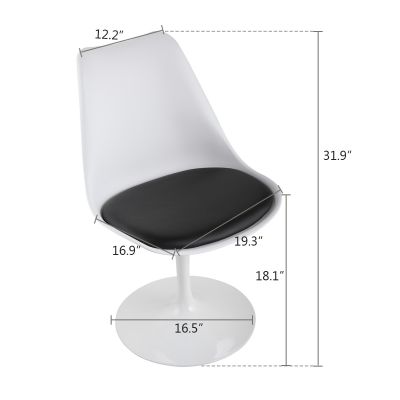 Padded Swivel Tulip Dining Chair in White + Black