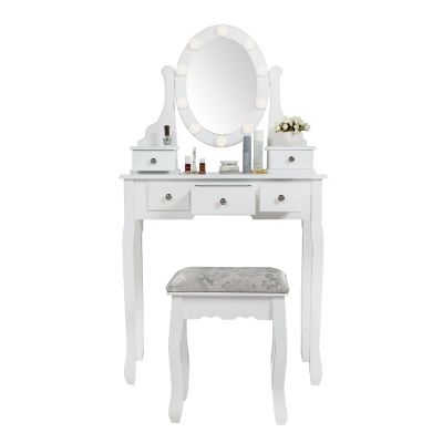 3-Drawer & 2-Box Rotating LED Mirrored Makeup Table