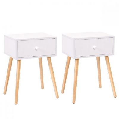 White 4 Legged End Table with 1 Drawer Storage 