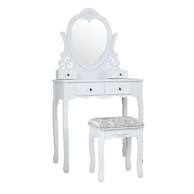 Modern Heart-Shape Mirrored Vanity Table Set with 4 Drawers