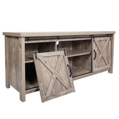 Rustic Media Console Sliding Bard Door TV Stand