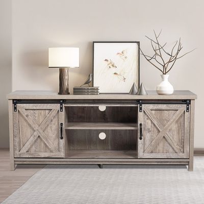 Rustic Media Console Sliding Bard Door TV Stand