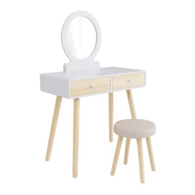Rustic Country 2-Drawer Wood Makeup Vanity Set