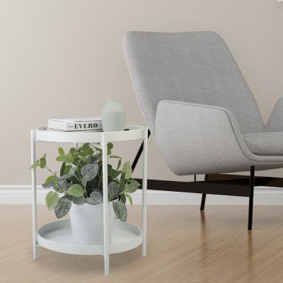 2 Tier White Round Metal Small Coffee Table
