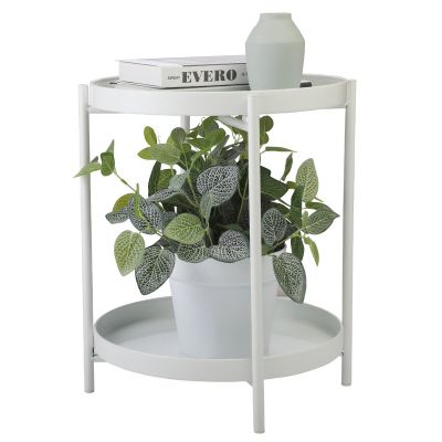 2 Tier White Round Metal Small Coffee Table