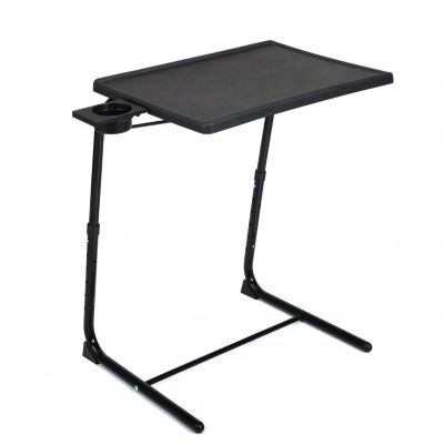 Adjustable Tray Table with Built-in Cup Holder, Black