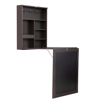 Wall Mounted Table Fold Out Computer Laptop Desk with Storage Shelves and Chalkboard
