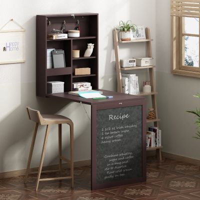 Wall Mounted Table Fold Out Computer Laptop Desk with Storage Shelves and Chalkboard