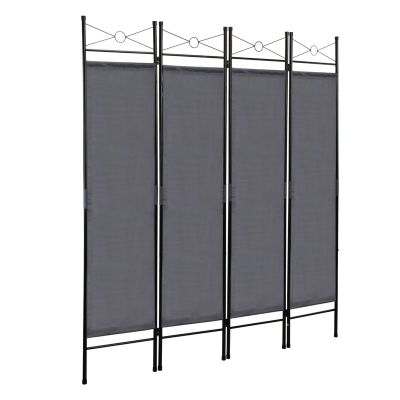 Gray 4-Panel Room Divider Steel Frame Folding Privacy Screen 