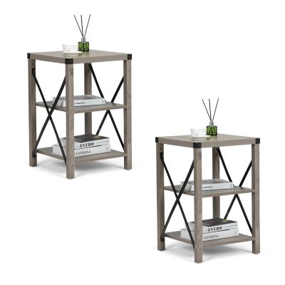 Set of 2 3-tier Sofa Side Table W/Solid Structure
