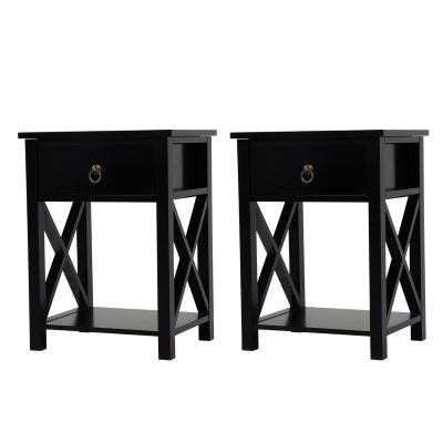 X-Side Wood Black Nightstand Set of 2
