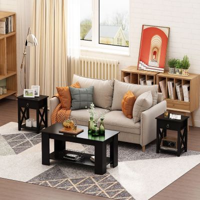 X-Side Wood Black Nightstand Set of 2