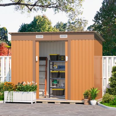 4.2' x 9.1' Metal Storage Buildings Shed, Outdoor Storage Garden Shed Backyard Lawn with Sliding Door, 3 Colors