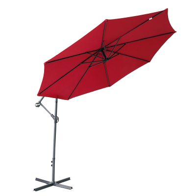10ft Outdoor Offset Cantilever Patio Umbrella 360 Rotation-Wine Red