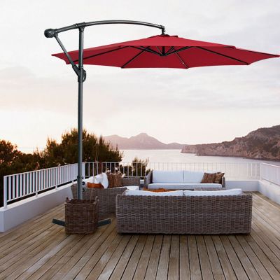 10ft Outdoor Offset Cantilever Patio Umbrella 360 Rotation-Wine Red