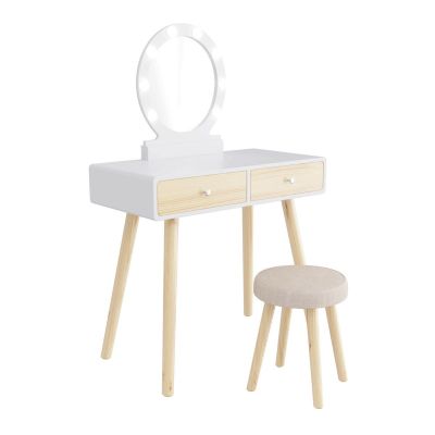 Wood White Vanity Set W/8 Bulb Lighted Mirror