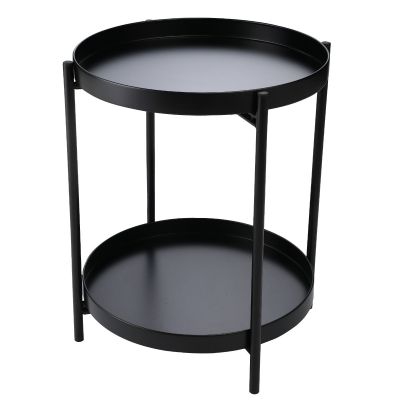 Black Metal End Table W/ 2 Round Trays