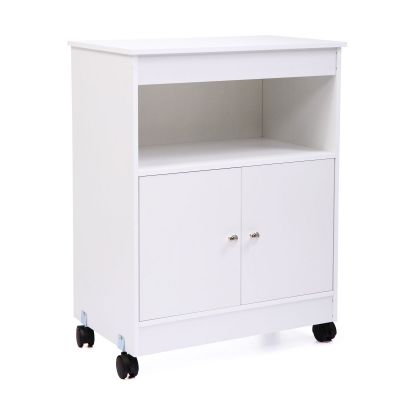 White Rolling Microwave Cart W/Pantry Storage, Shelf