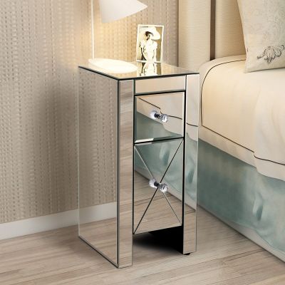 Dark-Champagne Glass Mirror Bedside Table