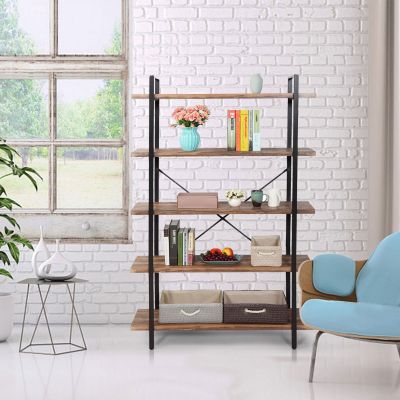 5 Tier Wood Shelving W/Industrial Pipe Frame