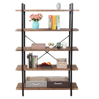 5 Tier Wood Shelving W/Industrial Pipe Frame
