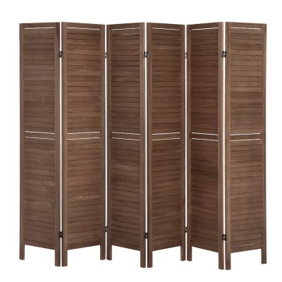 Brown 6-Panel Sycamore Wood Folding Screen Room Divider