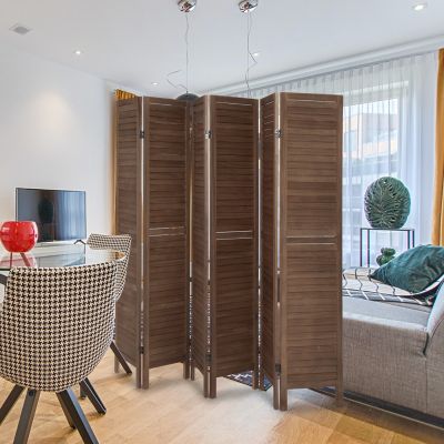 Brown 6-Panel Sycamore Wood Folding Screen Room Divider
