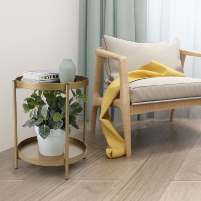 2 Tier Golden Metal Disc End Side Table