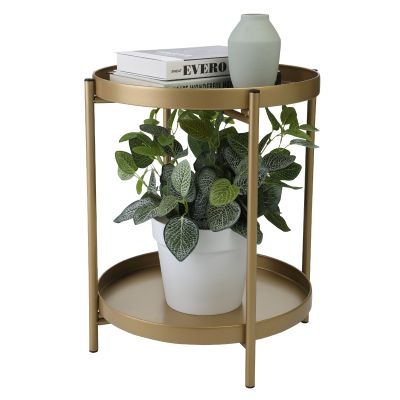 2 Tier Golden Metal Disc End Side Table