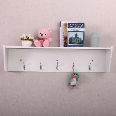 White Wall 5-Hook Coat Rack W/Shelf