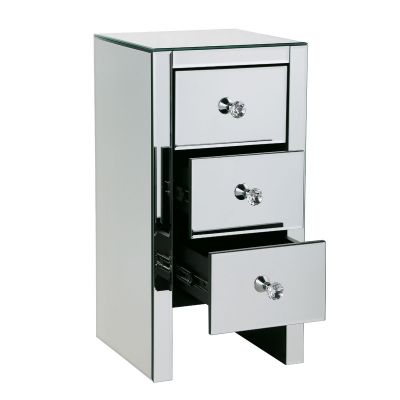Glam Antique Mirrored Nightstand W/3 Drawers