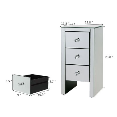 Glam Antique Mirrored Nightstand W/3 Drawers