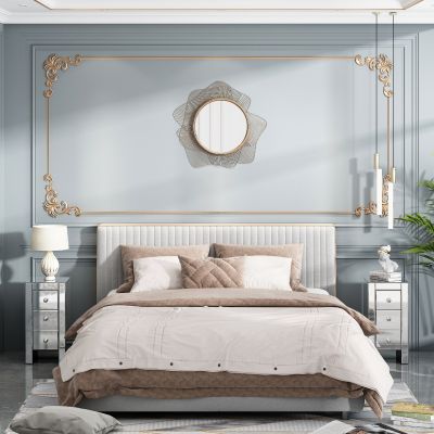 Glam Antique Mirrored Nightstand W/3 Drawers