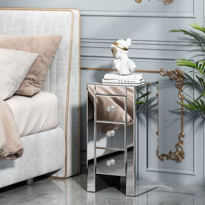 Glam Antique Mirrored Nightstand W/3 Drawers