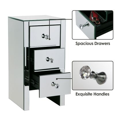 Glam Antique Mirrored Nightstand W/3 Drawers