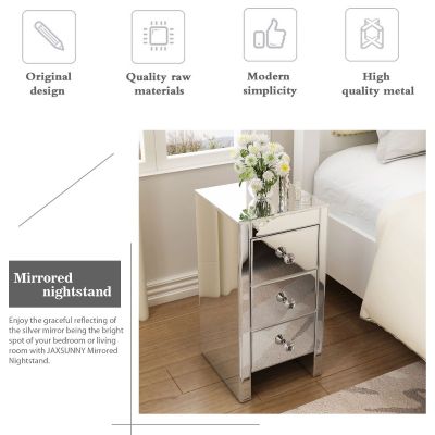 Glam Antique Mirrored Nightstand W/3 Drawers