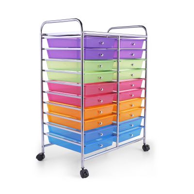 Transparent 20 Drawer Rainbow Rolling File Cart