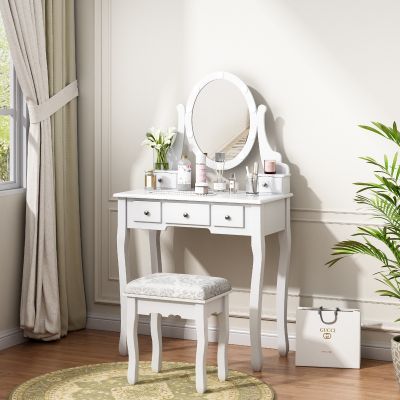 3-Drawer & 2-Box Rotating LED Mirrored Makeup Table
