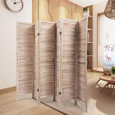 Light Burning 6-Panel Sycamore Wood Folding Screen Room Divider
