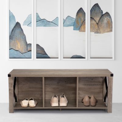 Wood Hallway Shoe Storage Bench W/Seat