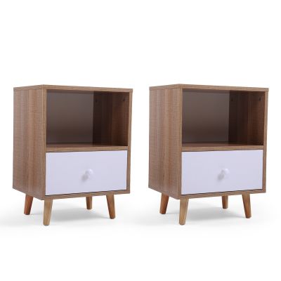 2Pcs Modern Nightstand Set with 1-Drawer 1-Shelf