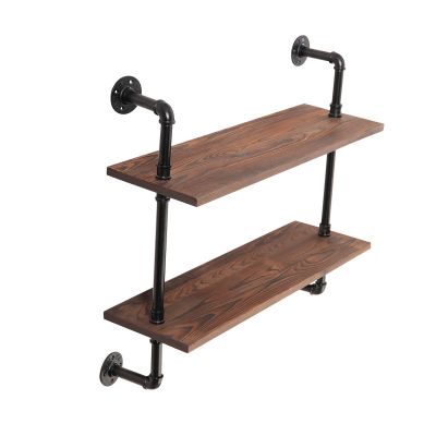 Industrial Wall-Mounted Floating Wood Shelves 