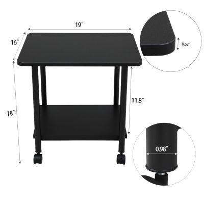 Under Desk Black Rolling Printer Cart W/Shelf