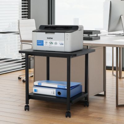Under Desk Black Rolling Printer Cart W/Shelf