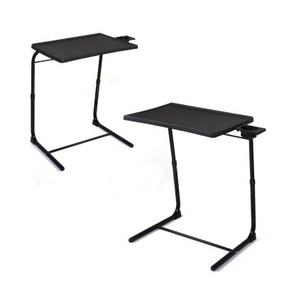 Portable End Table with Adjustable Height and Angle, Cup Holder, Black