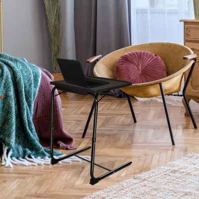 Portable End Table with Adjustable Height and Angle, Cup Holder, Black