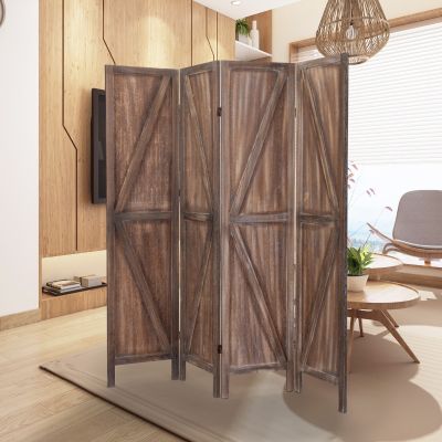 4-Panel Sycamore Solid Wood Folding Screen Room Division