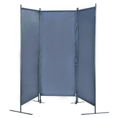 3-Panel Room Divider Folding Privacy Screen, Bluish Grey